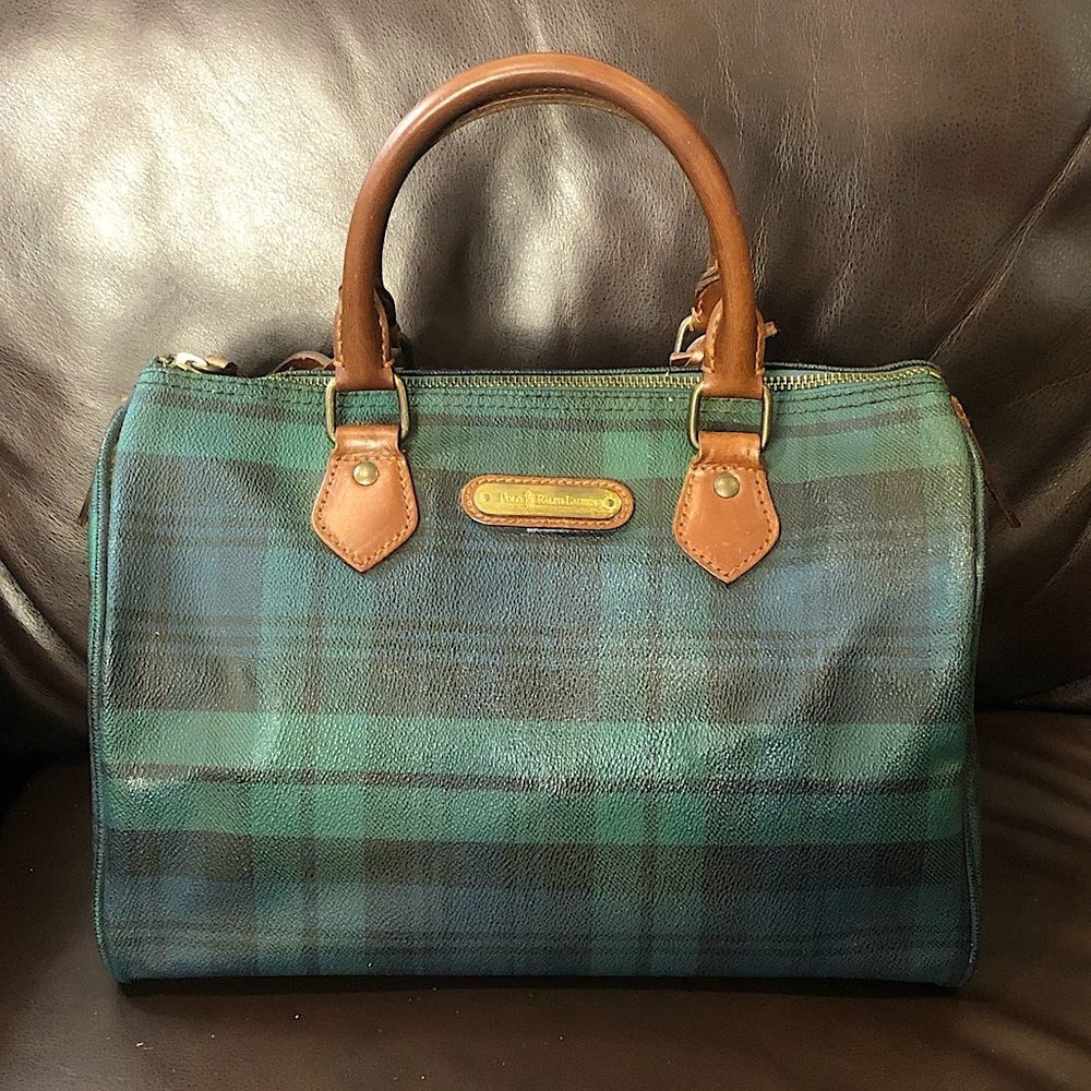 RALPH LAUREN Black Watch Plaid Boston Weekend Travel Duffle Doctor Bag Speedy 30